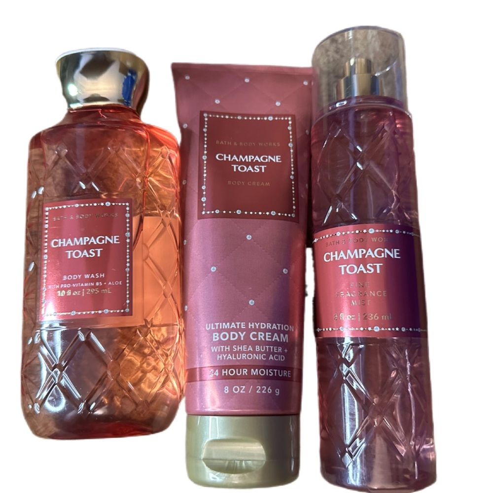 Bath and Body Champagne Toast - 3 Piece Set - Body Wash, Body Lotion, Fragrance